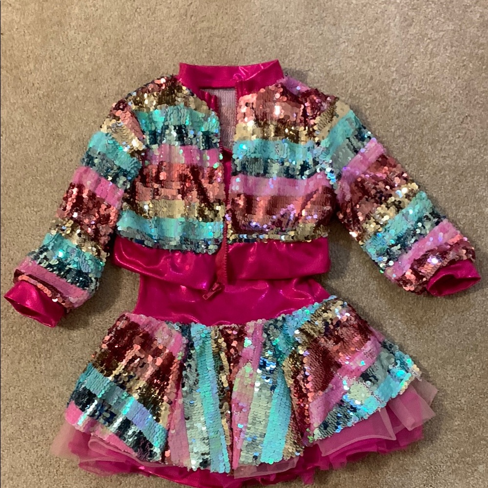 Vibrant Pink and Blue Dance Costume with Jacket